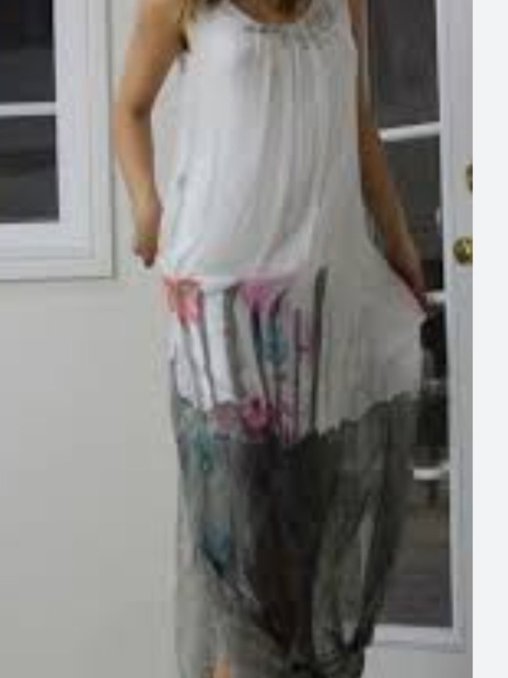 Vintage White Maxi Dress with Pink & Teal Floral Detail
